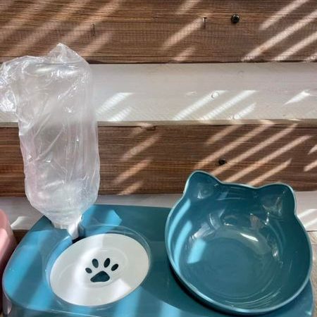 Cute cat bowl with water dispenser Blue-0